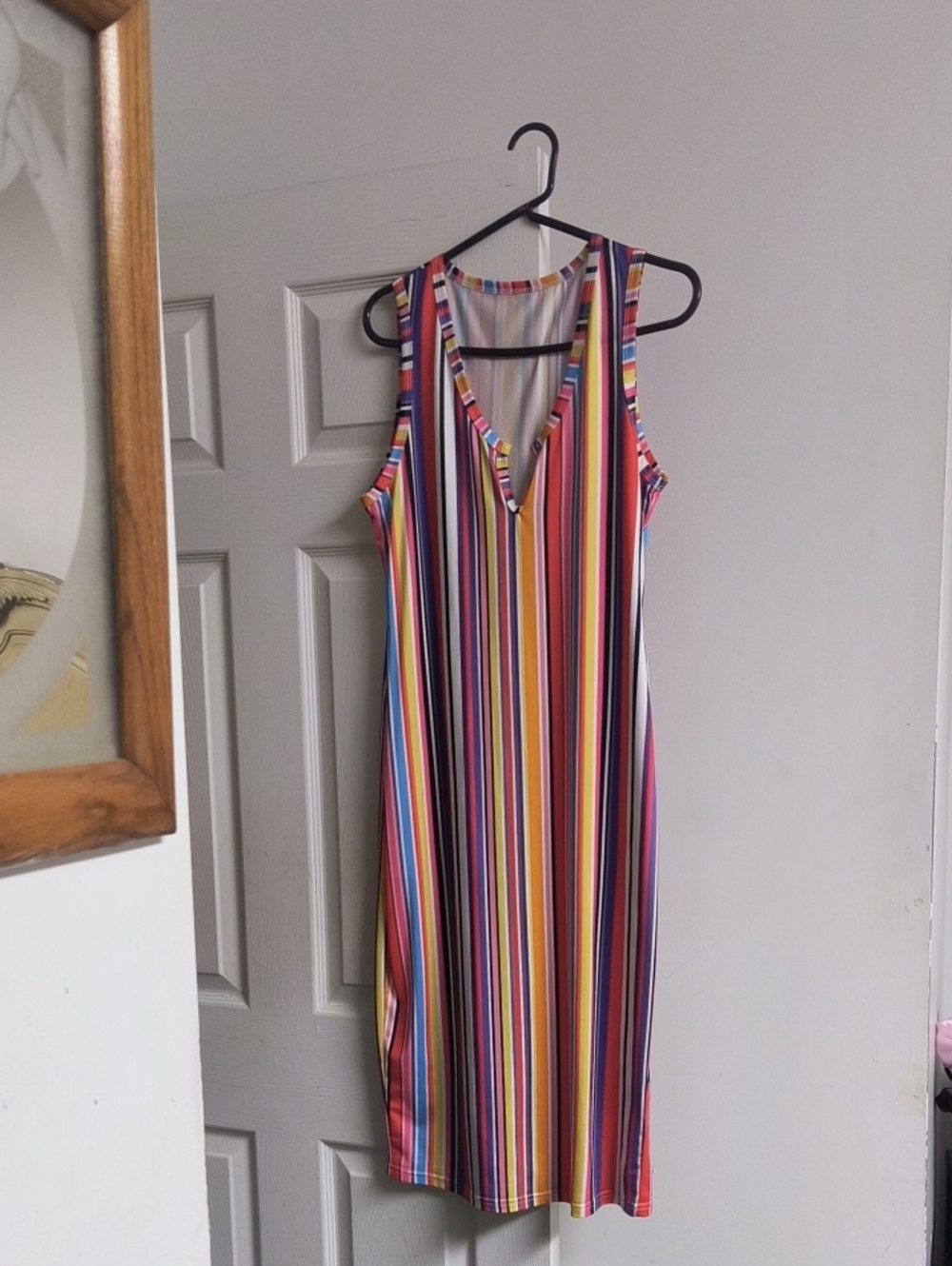 SHEIN Sleeveless V-Neck Striped Dress in Yellow Pink Blue Purple